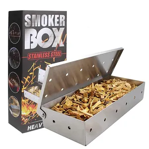 Boîte de fumeur de viande portable en acier inoxydable de grande capacité épaisse pour gril à gaz au charbon de bois avec application de barbecue de cuisine à saveur fumée