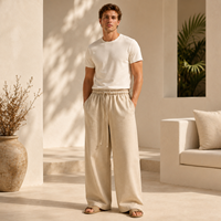 Pantalon de jogging en lin uni, décontracté, épais, respirant, taille élastique, service OEM, vente en gros, été