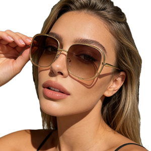 Lunettes de soleil surdimensionnées à double cercle évidé avec logo personnalisé, monture métallique intégrale, protection UV400, style carré, collection 2026 - Product Image 1