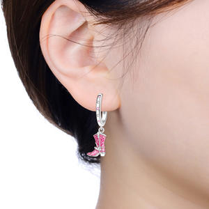 Nuevos y populares pendientes/argollas de mezclilla rosa con circonitas de latón blanco, exclusivos para mujer, joyería creativa, venta al por mayor de fábrica - Product Image 3