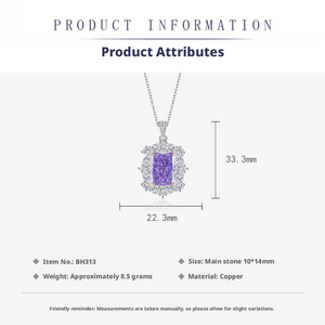 Ensemble Collier et Bague en Zircon Violet 8A de Haute Qualité 10*14MM, Plaqué Or Cuivre, Bijoux Unisexe Tendance pour Mariage et Fête avec CZ Colorés - Product Image 2