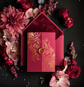 <strong>Personalised</strong> Customizable Luxury Red Glamour Burgundy Glitter Velvet Acrylic Suite With Envelope Wedding <strong>Invitations</strong> - Product Image 1