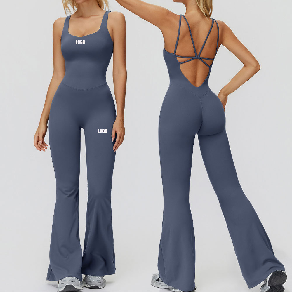 New Arrival One Piece Sleeveless Spaghetti Strap Yoga Jumpsuit Flare Leg Jumpsuit Womens Sportswear Rompers Women Jumpsuit