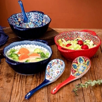 Bol à soupe en céramique de style bohème avec poignée au micro-ondes Design en relief idéal pour servir des soupes Salades Nouilles Ramen