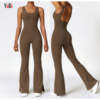 Femmes respirant une pièce maigre Fitness pantalon sport danse décontracté fendu Flare barboteuses combinaisons pour entraînement Yoga