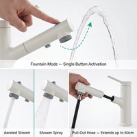 Robinet de lavabo de salle de bain avec jet cascade, bec extractible 2-en-1, monocommande 360° °   Robinet mélangeur pivotant à montage sur plan, économiseur d'eau