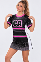 T-shirt personnalisé à strass pour femme, manches courtes, uniforme d'équipe de cheerleading, chemise de couverture, haut de performance et d'échauffement