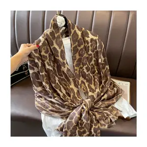 Christmas Gift Long Shawl Golden Glitter Leopard Printed Cotton Winter Scarf For Women viscose infinity scarf