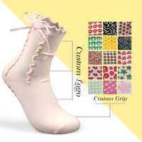 Ensembles de broderie de marque Oem Pilates Chaussettes Tube Bow Crew Socken Conception personnalisée Logo Ruffle Grip Yoga Chaussettes