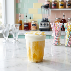 Gobelets en plastique pour milkshake en gros, en PET de qualité alimentaire, jetables, transparents, pour frappé et smoothie, avec couvercles à trou pour paille plate - Product Image 3