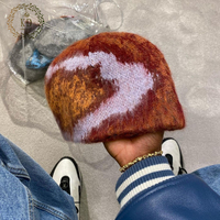KD Beanie Fabricant En Gros Personnalisable Logo Motif Hiver Streetwear Poilu Furry Brosse Jacquard Mohair Bonnet En Tricot
