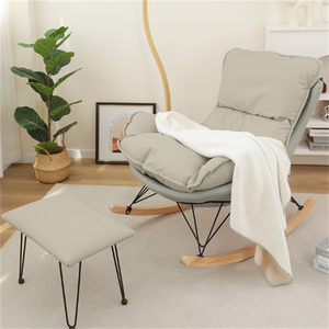 Sillón Reclinable Chesterfield Moderno de Cuero, Tapizado, con Cojín Gris y Blanco, Silla Mecedora de Madera para Adultos - Product Image 4