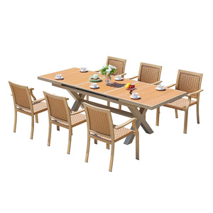 <b>Outdoor</b> Garden <b>Table</b> Chair Set 6 Seater <b>Plastic</b> Frame Waterproof Minimalist Design For Patio Balcony Use - Product Image 1
