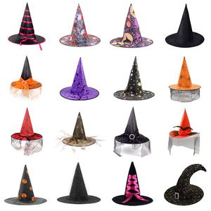 DAMAI Halloween Witch Hat with Pumpkin Print Black Pointed Wizard Hat for Party Decorations for Halloween Festival Caps - Product Image 2