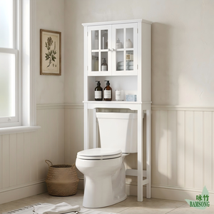Mobiletto Contenitore da <span class=keywords><strong>Bagno</strong></span> Bianco da Posizionare Sopra il WC, Autoportante Anti-Ribaltamento con Ripiano Aperto per Uso Domestico e <span class=keywords><strong>Bagno</strong></span> Ospiti, Organizer Sopra il WC - Product Image 4