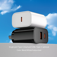 Cargador Rápido PD3.0 de 20W Directo de Fábrica para Apple, para iPhone, Samsung, Puerto Tipo C, Certificado SAA, Carga Rápida