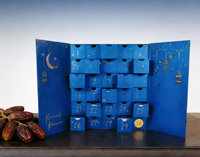 Personalisierter Ramadan Schönheits-Adventskalender mit Eid-Mond- & -Stern-Motiv, Kosmetik-, Dattel- & Schokoladen-Verpackungsbox als Geschenk, Eid-Geschenke Countdown Lieferant