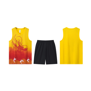 Ensemble de sport personnalisable avec motif de dragon chinois, comprenant un maillot sans manches à col en V et un short noir - Product Image 3