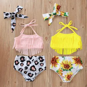 Hot Style Badeanzug Baby Sommer Leopard Sonnenblume dreiteiligen Kinder Bikini Badeanzug