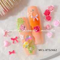 Accessoires pour ongles Saint-Valentin : Mini nœuds 3D mignons en résine, 6 compartiments, cœurs polyvalents, roses pour nail art