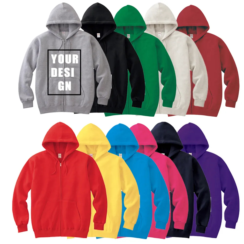 पर्यावरण 100% कपास में सभी रंग यूनिसेक्स कस्टम लोगो ज़िप पुरुषों हैवीवेट थोक hoodies