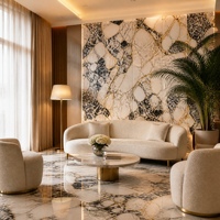 Dalle de pierre frittée polie Luxe Or Pandora 1600x3200x6mm avec veinage doré pour mur et sol de cuisine, projet d'intérieur de luxe