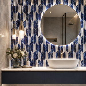 Mosaïque de verre <span class=keywords><strong>bleu</strong></span> argenté <span class=keywords><strong>Chevron</strong></span> moderne, imperméable, pour la décoration murale d'appartements, salles de bain, hôtels, bars, épaisseur 8 mm - Product Image 2