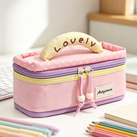 Estuche para Lápices al por Mayor, Bolsa de Maquillaje Kawaii Pastel, Estuche Vertical para Lápices con Asa Acolchada, Logotipo Personalizado, Venta Directa de Fábrica