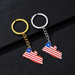 Llavero con Colgante de Bandera Nacional de <span class=keywords><strong>Liberia</strong></span> de Acero Inoxidable de Fábrica, Chapado en Oro de 18K, Colgante con Mapa de <span class=keywords><strong>Liberia</strong></span> - Product Image 4