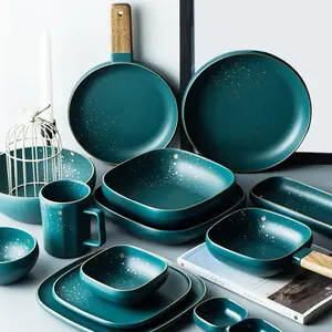 Высокая мода, Ретро зеленый скандинавский керамический набор посуды, набор посуды