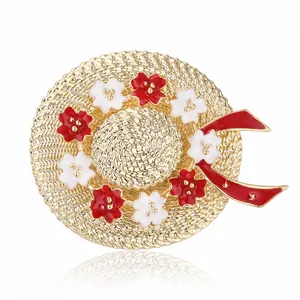 Jachon encantador sombrero de paja en forma de broche de aleación plateado perla pelo broche flor Partysu elegante broche alfileres para mujeres niñas