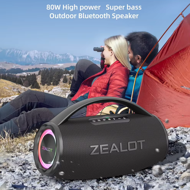 ZEALOT S97 Portable Outdoor 80W Wireless Blue Tooth Speaker IPX7 Waterproof Professional Subwoofer with RGB Light