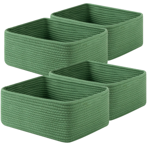 Green Cotton <b>Rope</b> Storage <b>Baskets</b> Rectangle Shape Stackable Multi Purpose Neatening Organizers Simple Style - Product Image 1