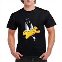 T-shirt noir pour homme à motif lettres Daffy Duck, manches régulières, col rond, coupe ajustée, 100% coton toile respirant