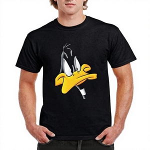 T-shirt noir pour homme à motif lettres Daffy Duck, manches régulières, col rond, coupe ajustée, 100% coton toile respirant - Product Image 1