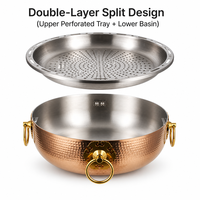 Plat de service professionnel en acier inoxydable triple épaisseur, finition martelée dorée, pour buffet, maintien au chaud et cuisson à la vapeur de viande, avec plateau d'insertion