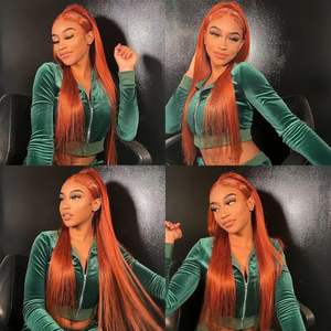 Perruque Lace Frontale 13x6 en Cheveux Humains Lisses Roux <span class=keywords><strong>Orange</strong></span>, Dentelle HD Transparente, Pré-épilée avec Baby Hair, Densité 200% - Product Image 6