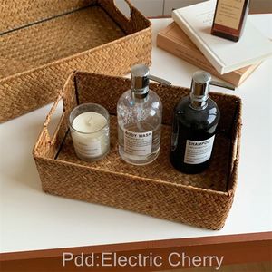 Handmade Woven Rectangular Storage <b>Basket</b> With Handle For Desktop Entryway Coffee Table Snack And Sundry Storage - Product Image 3
