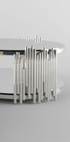 Table basse moderne en acier inoxydable dessus en marbre argent chromé Table centrale de salon Table à thé d'appoint pour salle de réception à domicile