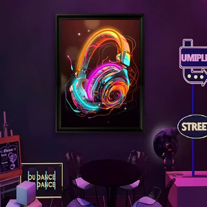 Headphones LED picture frame neon indoor hanging <b>wall</b> decoration luminous hanging painting USB powered <b>dimmable</b> ambient <b>light</b> 5V - Product Image 5