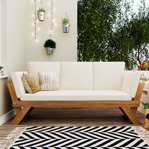 Chaise longue <span class=keywords><strong>de</strong></span> patio extensible 3-en-1 en bois d'acacia, réglable, résistante aux UV et à l'eau, finition naturelle, canapé d'extérieur - Product Image 4