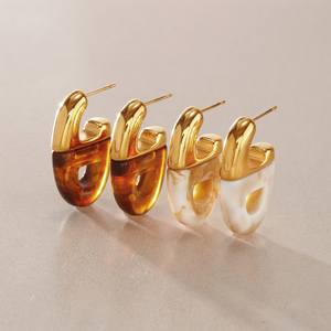 Pendientes de Resina Chapados en Oro de 18K de J&<span class=keywords><strong>D</strong></span> Jewelry, Pendientes de Acero Inoxidable con Forma de Gota de Agua, Color Café con Leche - Product Image 6