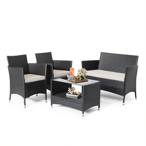 Conjunto de Muebles de Jardín de 4 Piezas con Cojines Suaves, Mesa con Cubierta de Vidrio Templado, Diseño Contemporáneo - Product Image 1