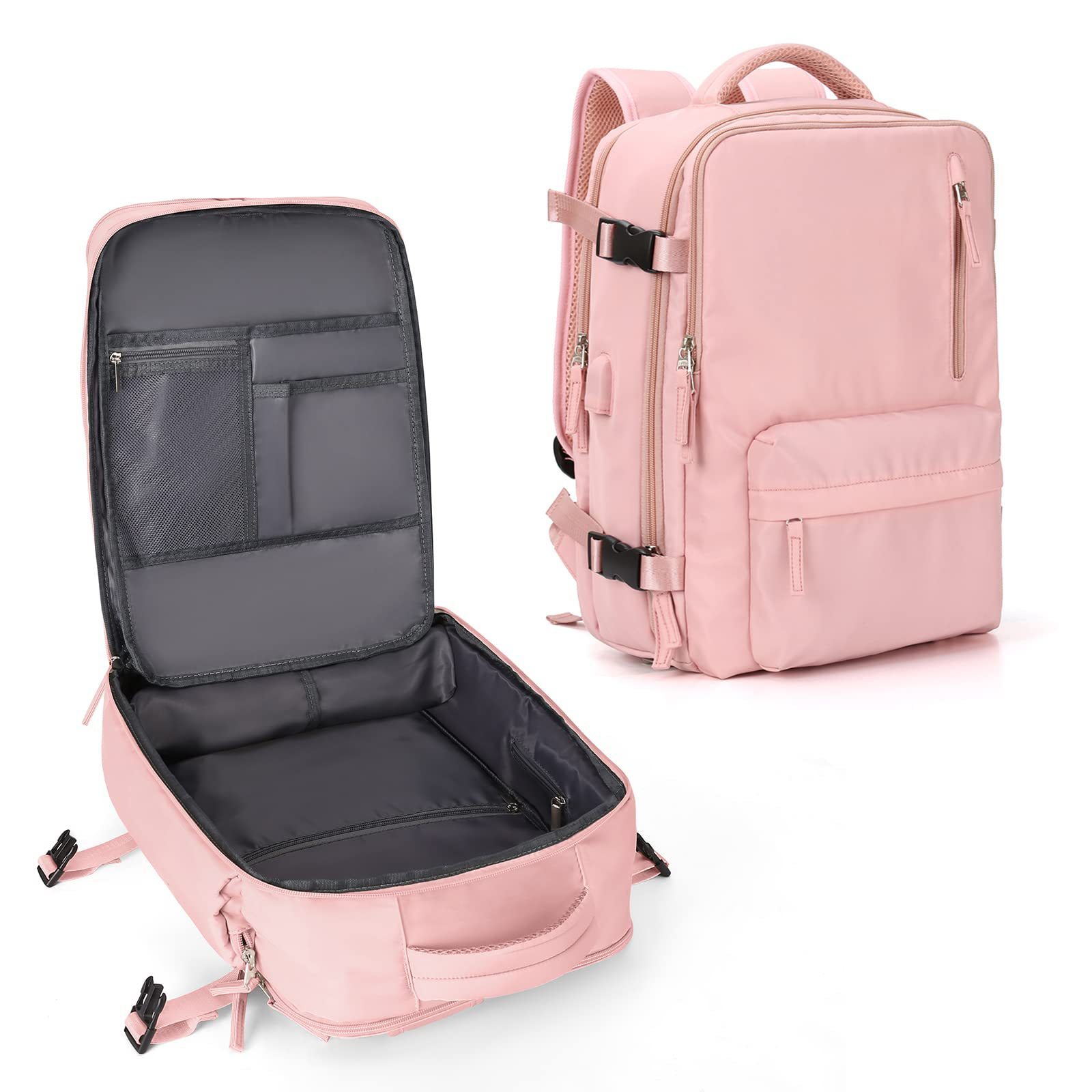 FALARK 40L Carry-On Travel Backpack - Flight Approved, Fits 17" Laptop, With Packing Cubes, Pink - View #11