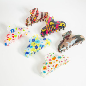 Pince à cheveux grande taille style coréen en acétate imprimé fleurs pour femme, accessoire décontracté - Product Image 4