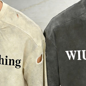 Camisetas de Verano para Hombre, Personalizadas, de Doble Capa, con Cuello, Lavado Ácido, Desgastadas, con Pedrería, Oversize, Boxy, Cortas, Venta al por Mayor - Product Image 3