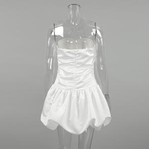 Été 2025 Loose Solid Satin Strapless Party Evening Wedding Women Dress Latest Sexy Off Shoulder Bouffant Mini Dress - Product Image 6