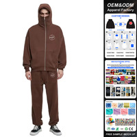 Ensemble de survêtement personnalisé pour homme : pantalon évasé et sweat à capuche entièrement zippé, impression en relief, style streetwear