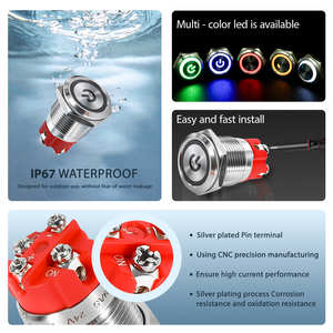 สวิตช์ปุ่มกด16มม. 10A IP65 1NO กันน้ำปุ่มโลหะ LED สวิตช์ปุ่มกดไฟส่องสว่างสำหรับใช้งานกลางแจ้ง - Product Image 3