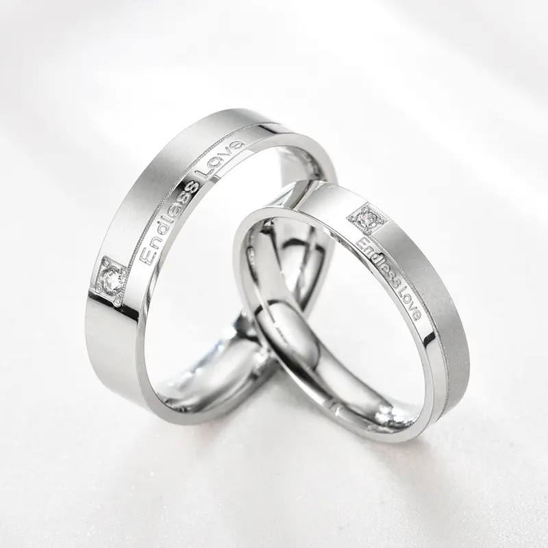 Anillo de compromiso de acero y titanio a la moda, pareja romántica, anillos de cristal para boda, anillo de boda, joyería para mujeres y hombres